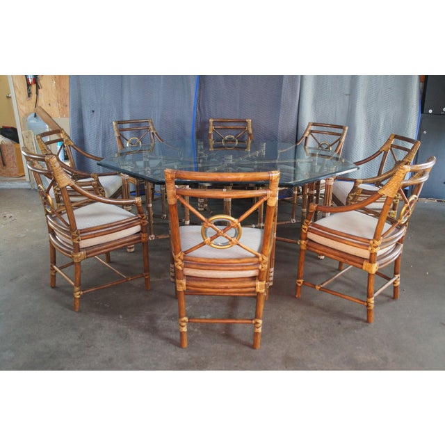McGuire Mid Century Modern Octagonal Bamboo Dining Table & 8 Target Back Chairs For Sale - Image 13 of 18