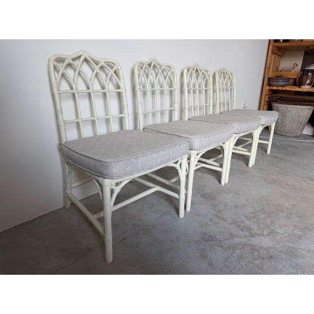 1970s 1970's McGuire Palm Beach Coastal - Style White Bamboo & Leather Wrapped Dining Chairs – Set of 6 For Sale - Image 5 of 18