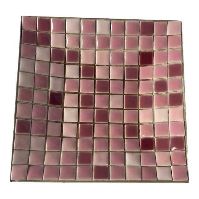 MCM Blush Pink Mosaic Tile Trivet / Decorative Tile Object, 5” Square For Sale