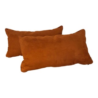 Faux Suede Lumbar Pillow Pair, Burnt Orange For Sale