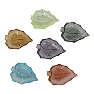 Stained Glass Leaf-Shaped Serving Plates, 1970s, Set of 6 For Sale
