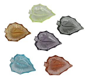 Stained Glass Leaf-Shaped Serving Plates, 1970s, Set of 6