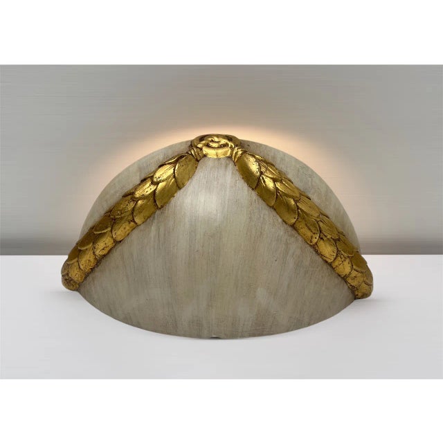 Large Ceramic Half Moon Wall Sconce with Gold Garland, 1960s For Sale - Image 9 of 10
