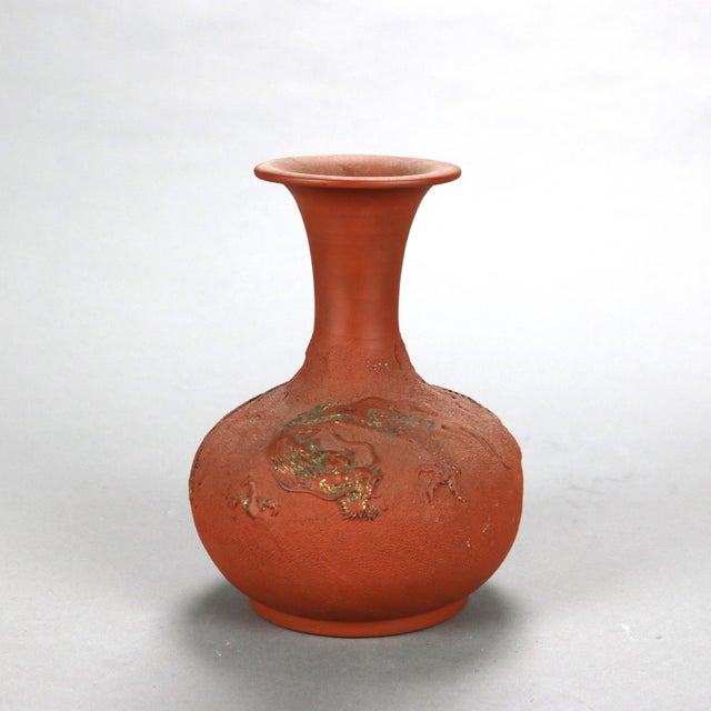 Japanese Japanese Embossed Terra Cotta Vase with Dragon, Circa 1930 For Sale - Image 3 of 4
