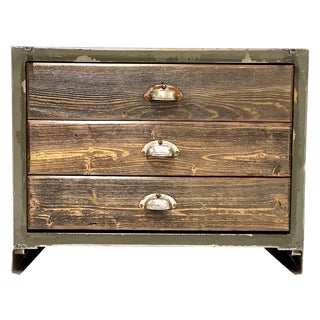 Industrial Metal and Pine Cabinet, 1960s For Sale