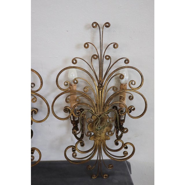 Mid-Century Modern Gilded Iron and Crystal Sconces attributed to Maison Baguès, 1950s, Set of 2 For Sale - Image 3 of 18