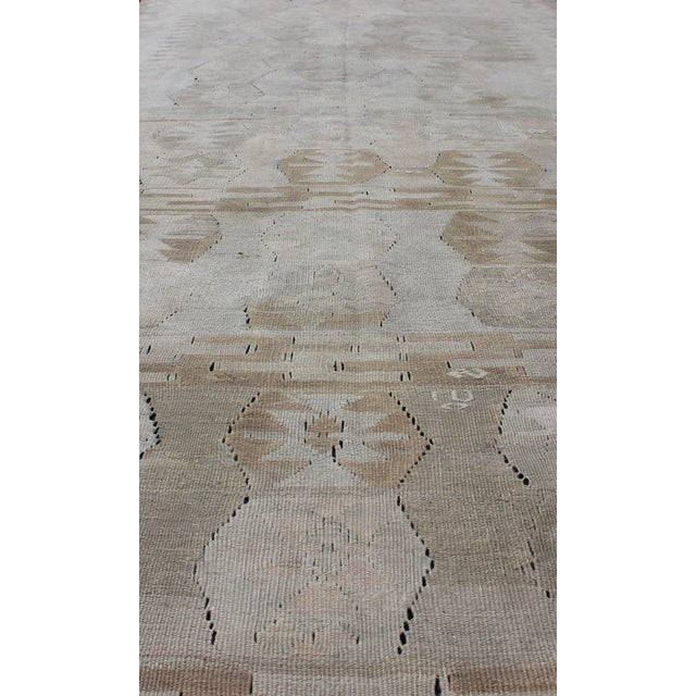 Textile Cream, Brown, and Green Hand Woven Antique Turkish Kilim Flat-Weave Gallery Runner For Sale - Image 7 of 13