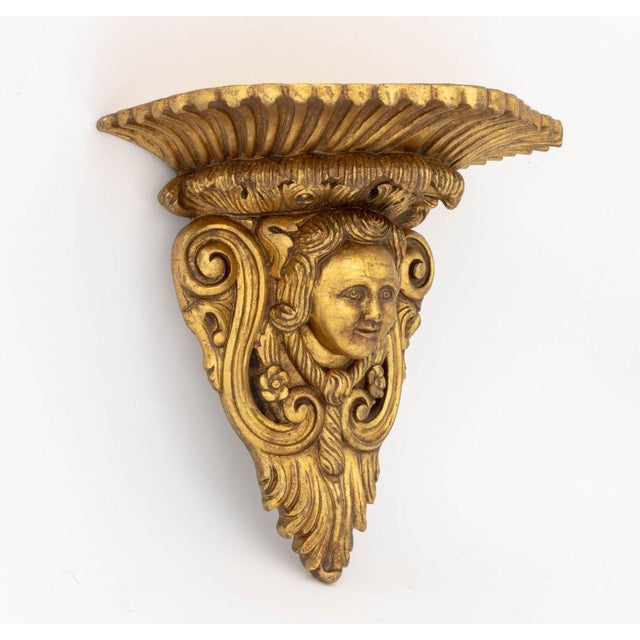 Wood Baroque Style Gilt Masque Wall Appliques, Pair For Sale - Image 7 of 8