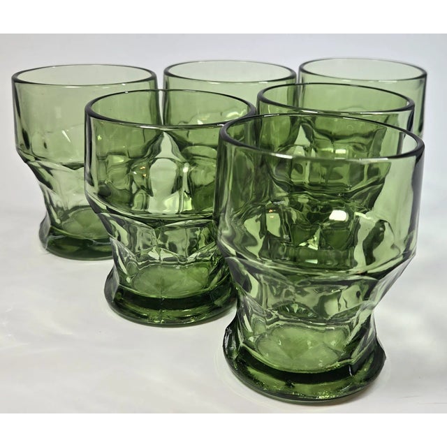 Green Faceted Green Georgian Lowballs - Set of Six For Sale - Image 8 of 12