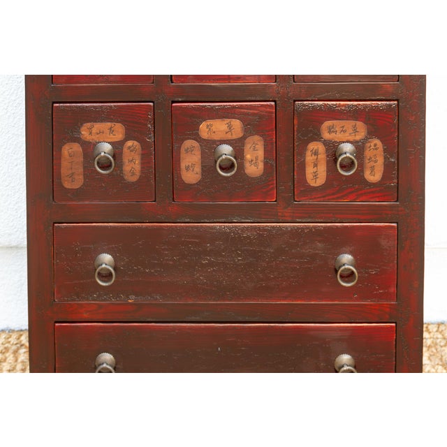 Vintage Red Painted Apothecary Chest For Sale In Los Angeles - Image 6 of 13