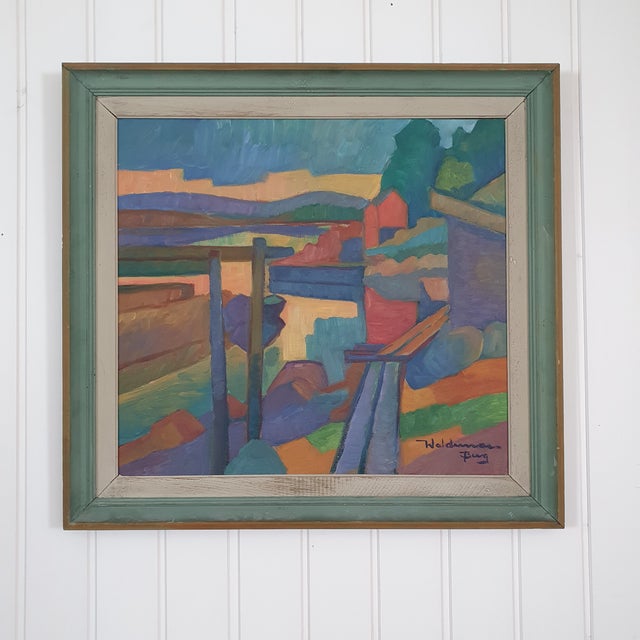 Paint 1947 Mid-Century Swedish Modernist Oil Painting by Waldemar Berg For Sale - Image 7 of 18