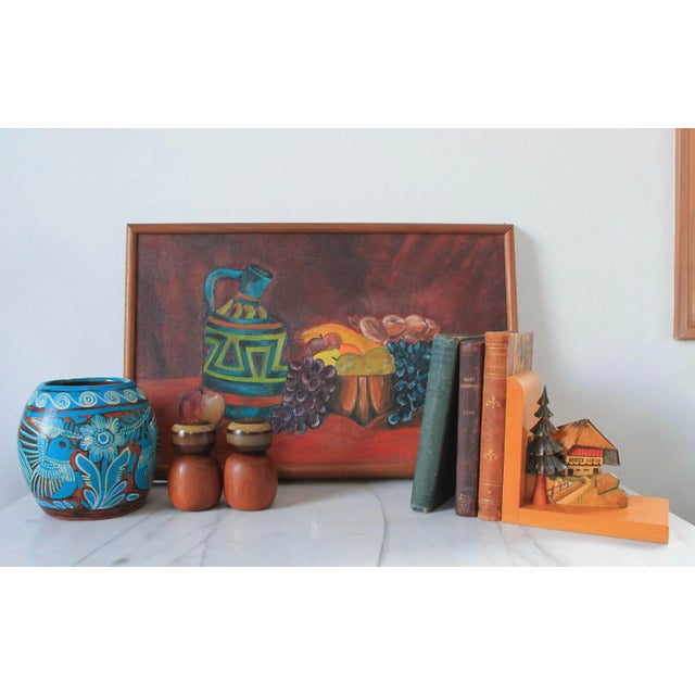 Colorful vintage still life fruit painting on board. Signed "Spangler" bottom right. Ready to hang. Some age wear to wood...