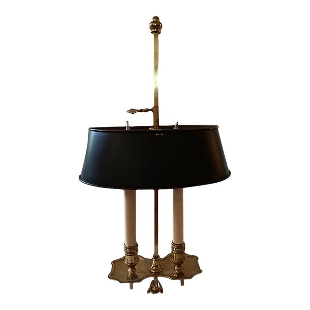 Vintage Frederick Cooper Brass Bouillotte Table Desk Lamp Tole Shade For Sale