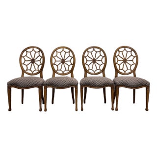 Vintage George III Regency Hepplewhite Style Sunburst Spider Web Dining Chairs For Sale