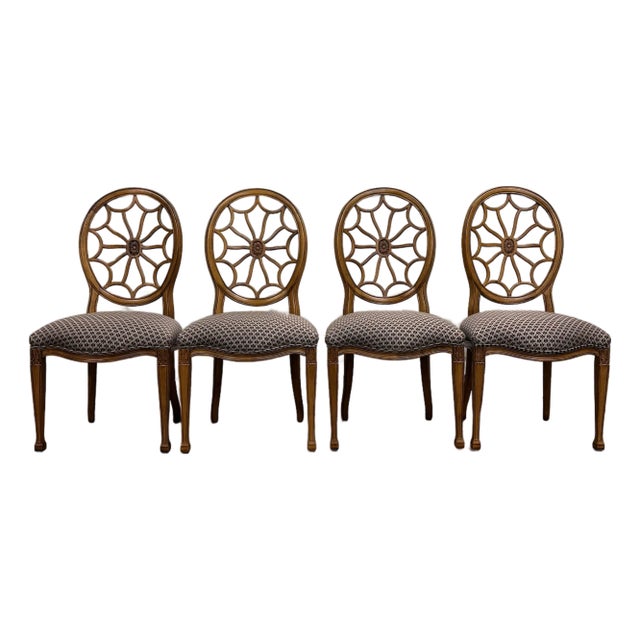 Vintage George III Regency Hepplewhite Style Sunburst Spider Web Dining Chairs For Sale