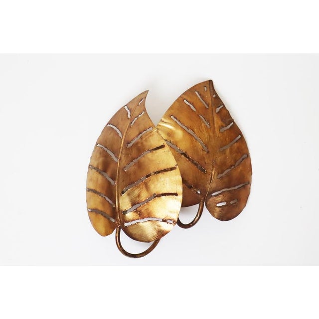 Gilt Monstera Wall Lamp with Double Leaf from Maison Jansen, France, 1970s For Sale - Image 9 of 15