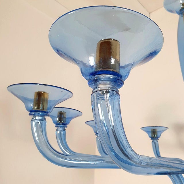 Blue 1980s Large Mid-Century Modern Blue Murano Glass Chandelier For Sale - Image 8 of 12