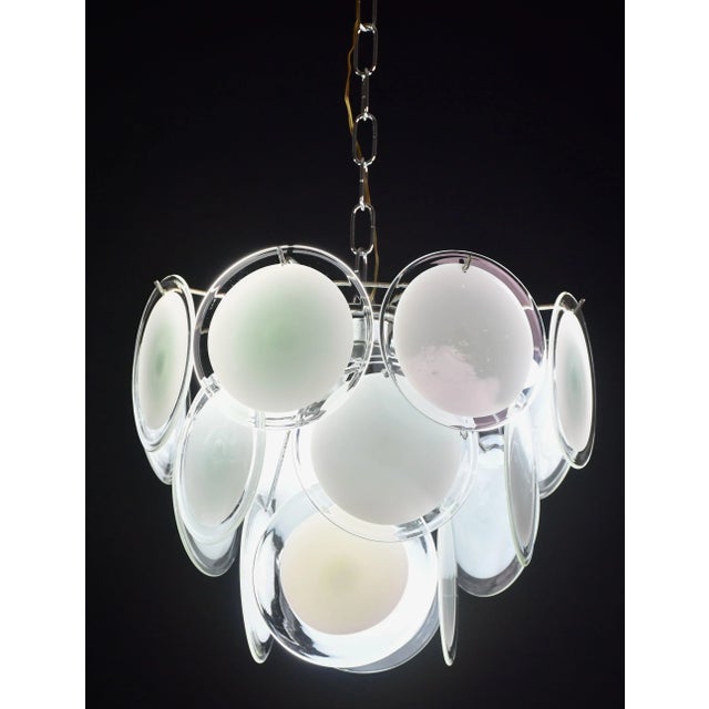 White 1970s Disc White Murano Glass Chandelier by Vistosi For Sale - Image 8 of 15