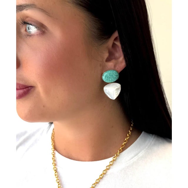 These earrings are super slim so they are pretty lightweight despite the dramatic size. Turquoise colors vary a little so...
