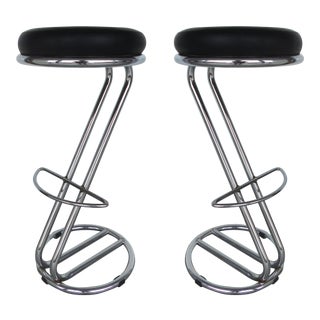 Italian Mid-Century Modern Chrome Bar Stools -- A Pair For Sale