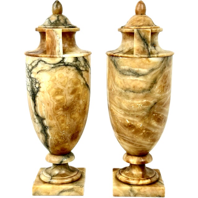 Italian Pair of Italian Alabaster Urn Table Lamps For Sale - Image 3 of 12