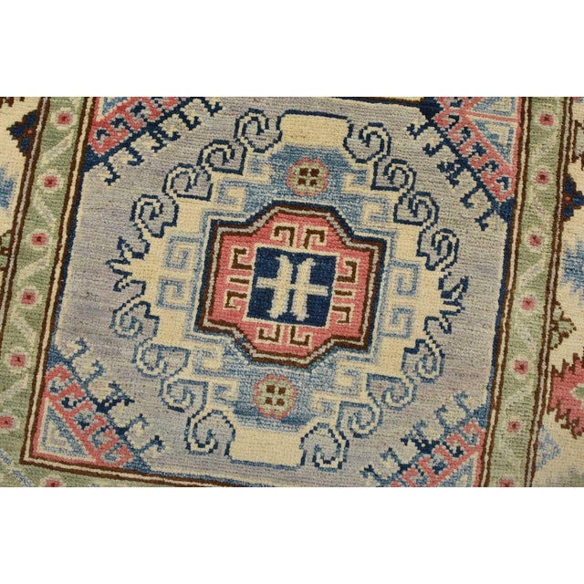 Kazak Runner 2’9” X 9’5” Blue Wool Tribal Hand-Knotted Oriental Rug For Sale - Image 4 of 11