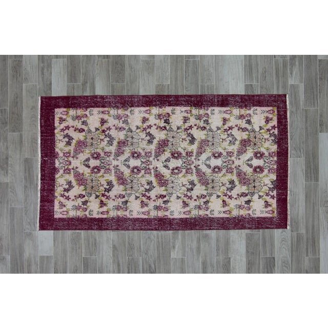 1970s Southwestern Style Floral Design Wool Wine Red Turkish Vintage Rug For Sale - Image 4 of 12
