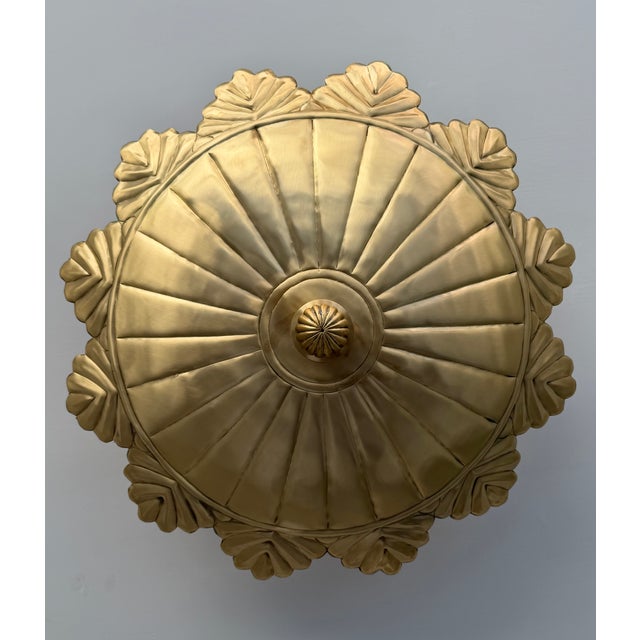 Pure Brass Flush Mount Ceiling Light | Brushed Brass 4-Light Fixture For Sale - Image 6 of 11