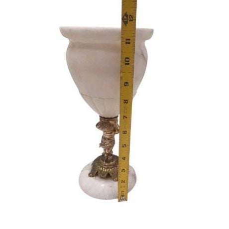 Cream Mid 20th Century Tuscany Cherub Angel Alabaster Marble Compote Centerpiece Vase For Sale - Image 8 of 9