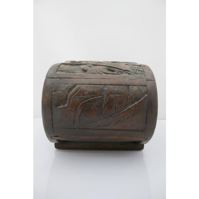 Chinese Carved Camphor Wood Landscape & Figural Cylindrical Lidded Trinket Box For Sale In Portland, OR - Image 6 of 13