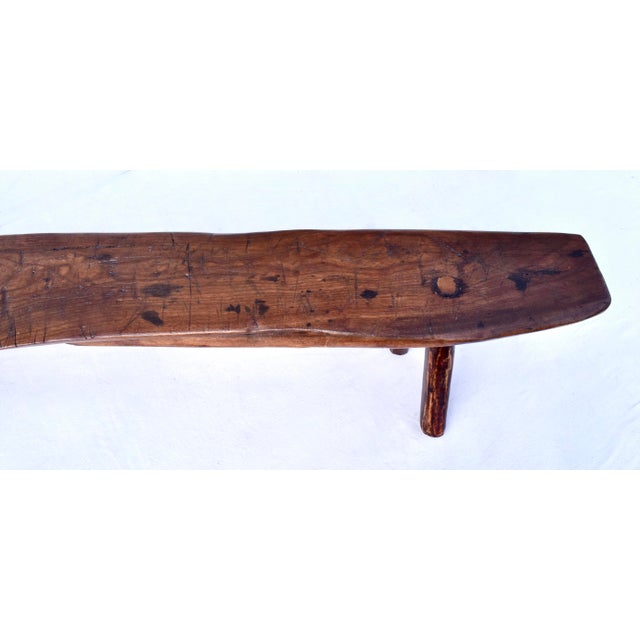 Primitive Antique Pig Bench, Single Slab Black Walnut, 19th Century For Sale - Image 13 of 15