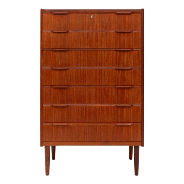 Vintage Danish Mid-Century Teak 7 Drawer Tallboy Dresser 1960s For Sale