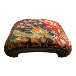 Vintage Wool Bessarabian Kilim Upholstered Footstool For Sale