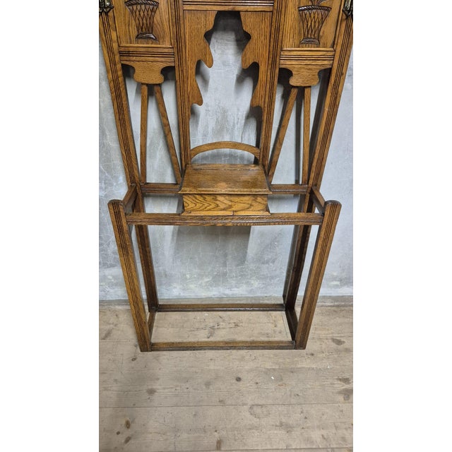 Vintage Carved Oak Hall Tree with Mirror and Coat Hooks, 1940s For Sale - Image 12 of 17