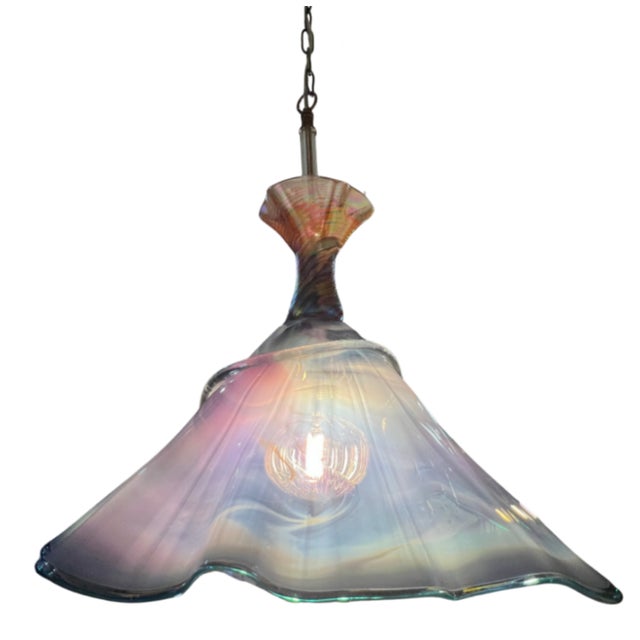Vintage Hand Blown Multicolor Tiered Abstract Jellfish Art Glass Pendant Light For Sale - Image 14 of 18