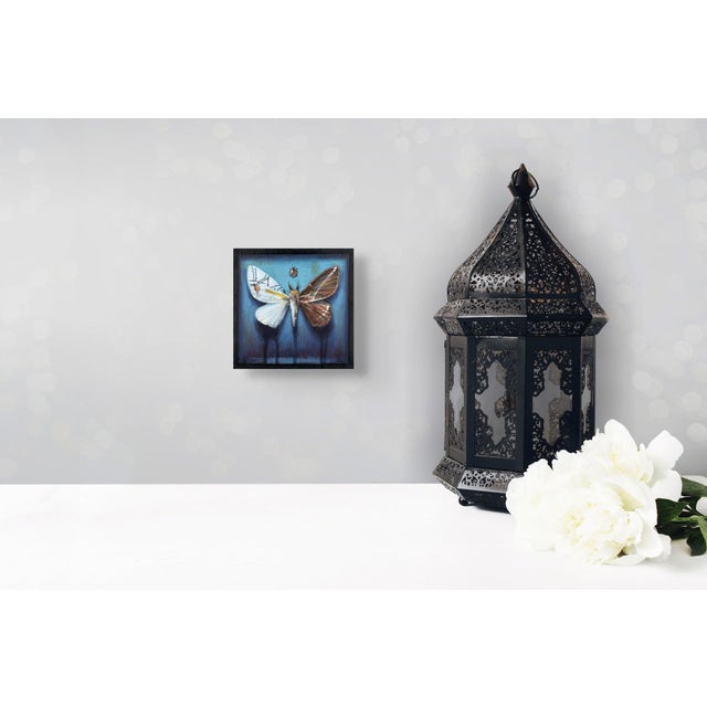 Early 21st Century Hybrid Moth by Stacy D'Aguiar | Acrylic on wood depicting a moth with intricate patterns. For Sale - Image 5 of 5