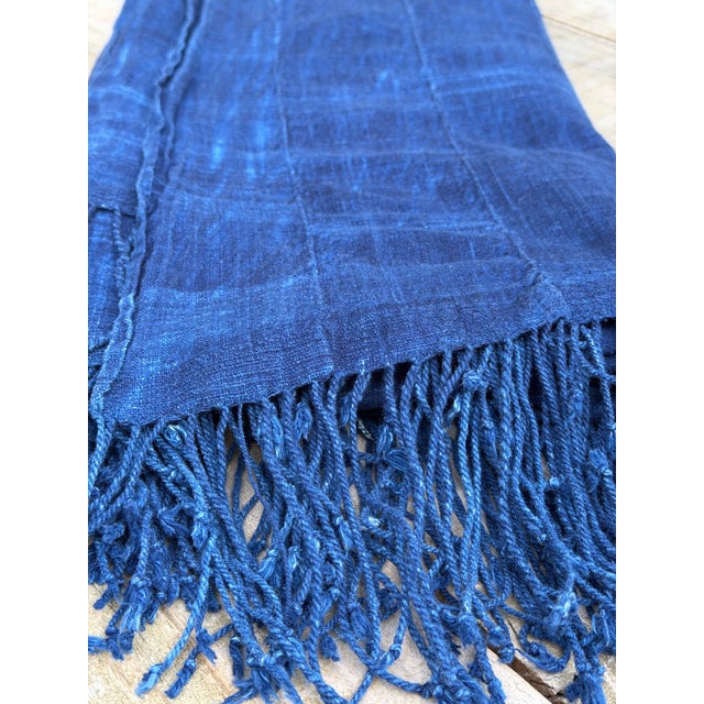 Textile Vintage African Indigo Denim Mossi Mudcloth 85” L X 41”w Textile Throw | No. 101 For Sale - Image 7 of 7