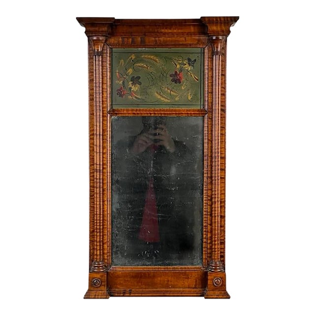 Fine Antique Federal Period Tiger Maple Two Panel Mirror C. 1820 For Sale