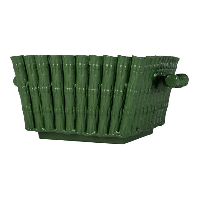 Tole Bamboo Square Planter in Mossy Green, Large For Sale