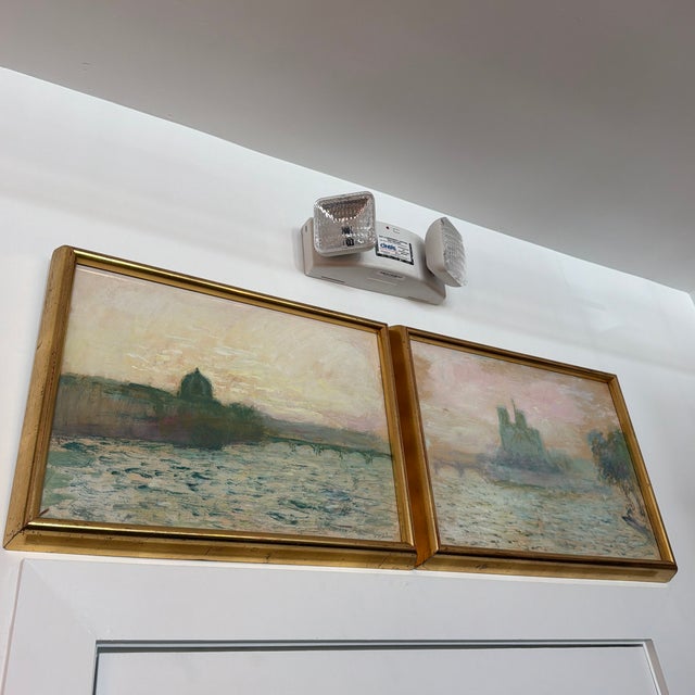 Mid 20th Century Pair of Original Seine River Paintings by Andre Barbier For Sale - Image 12 of 12