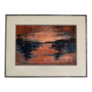 Mabel Palmer Painting "Red Dusk" Bodega Bay Sunset Impressionistic Mixed Media - Signed For Sale