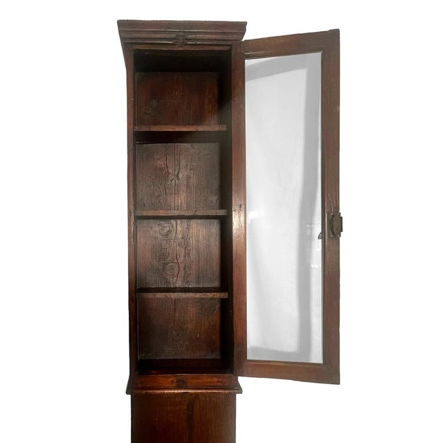 18th Century Italian Wall-Mounted Chestnut Display Cabinet with Hand-Blown Glass, 1800s For Sale - Image 6 of 18