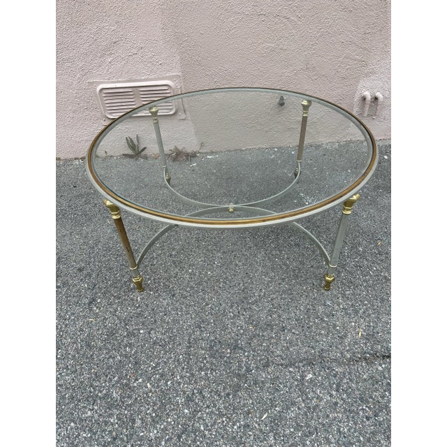 Mid-Century Modern 1970s Italian Mid Century Modern Round Brass and Metal Table For Sale - Image 3 of 6
