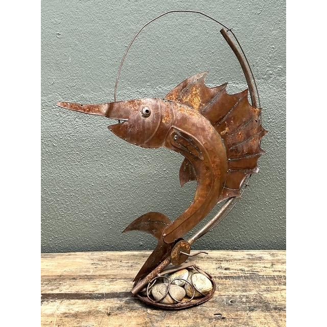 Vintage Distressed Punch Cut Sailfish Statue For Sale In West Palm - Image 6 of 12