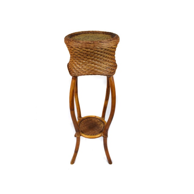 Mid 20th Century Mid Century Hand Woven Wicker Rattan Bamboo Displaying Plant Stand For Sale - Image 5 of 9