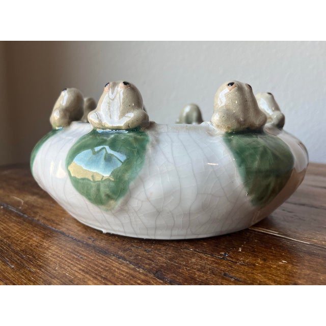 Green Late 20th Century Frog Majolica Style Friendship Bowl Style Planter Pottery For Sale - Image 8 of 8