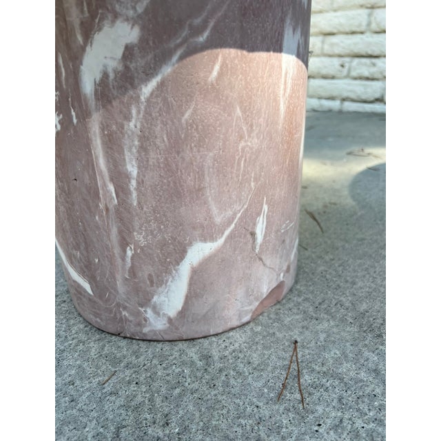 Pair of 1980s Postmodern Mauve Resin Faux Marble Swirl Pedestal Tables For Sale - Image 12 of 15