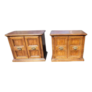 American of Martinsville Walnut Italian Neoclassical Tuscan One Drawer Nightstands, a Pair