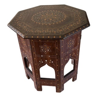Vintage Moroccan Inlaid Octagonal Wood Side Table For Sale