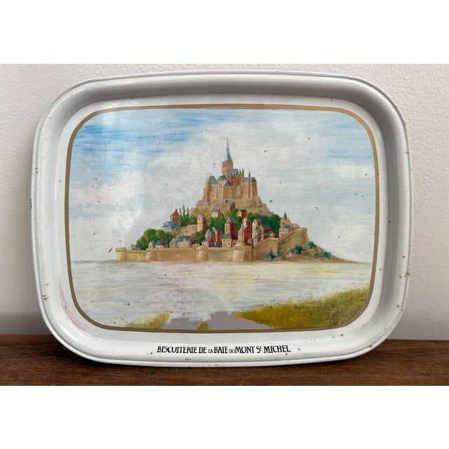 1980s Collectible Metal Serving Tray / French Advertising Tin La Biscuiterie De La Baie Du Mont Saint Michel For Sale - Image 16 of 16